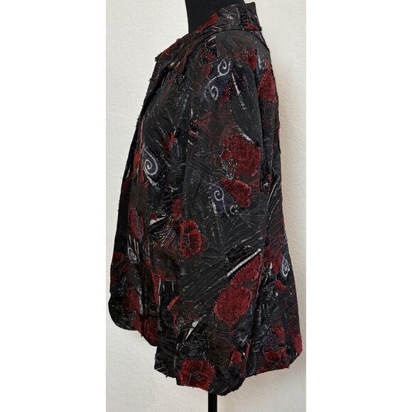 Chico’s Black and Red Lined Textured Jacket with Glitter Size 3 (XL) - Picture 2 of 4